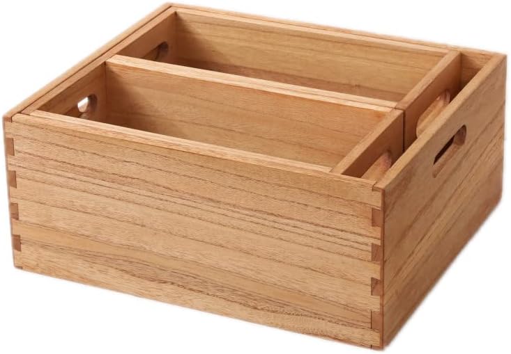 Wooden Baskets for Clothes Storage and Shelf Organizing -Natural Wood Decorative Storage Boxes with Handles for Office Bookshelf and Closet- Cabinets Cube Bins Organizer Light (3TH-LT)