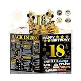 Joycard 18th Birthday Card for Her Him, 3D Pop Up Happy Birthday Gift for Daughter Son, Funny 18 year old Birthday Decorations for Granddaughter Grandson, Back in 2007 Laser Gold Retro Theme