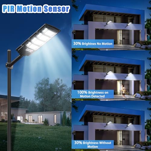 4 Pack Solar Street Lights Outdoor Waterproof 10000LM 6500K, Solar Light Outdoor Dusk to Dawn with Wide Angle Motion Sensor and Remote, Parking Lot Lights for Area Lighting Yard