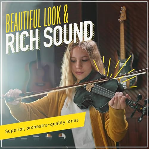 Image of Mendini 4 /4 MV-Black Solid Wood Violin with Hard Case, Shoulder Rest, Bow, Rosin and Extra Strings (Full Size)