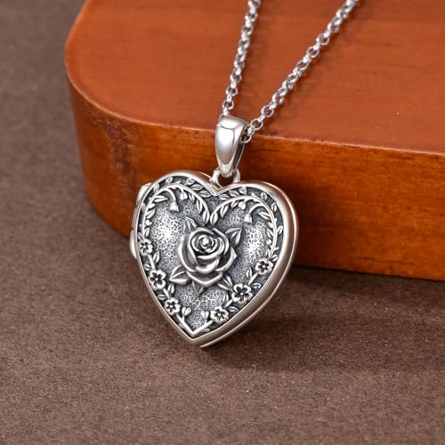 Heart Locket Necklace 925 Sterling Silver Custom Photo Pendant That Holds Pictures Memorial Jewelry Gifts for Women Mom Daughter4