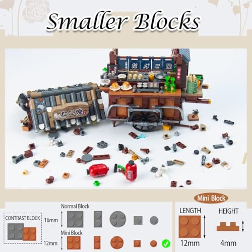 Image of OundarM Japanese Street View Mini Building Blocks Kit- Takoyaki Trolley, Japanese Mini Brand Store Toy for Boys, Girls 6+ (951 Pcs) | Japanese Restaurant Takoyaki Trolley, Creative Cute Store Model Kit, Architecture Construction Toy Gifts (951 Pcs)