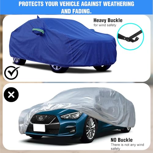 Image of 100% Waterproof 'BlueMax' Car Body Cover for Maruti Suzuki Baleno (2015-2021) Mirror Pocket, Heat & UV Protection, Triple Stitched, Soft Lining, Full Bottom Elastic Reflective Radium (Blue)