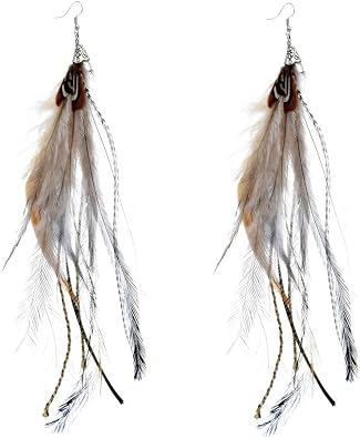 Punk Vintage Long Tassel Feather Beads Drop Wolf Tooth Pendant Earring Fish Hook Earrings Suitable to Wear At All Times