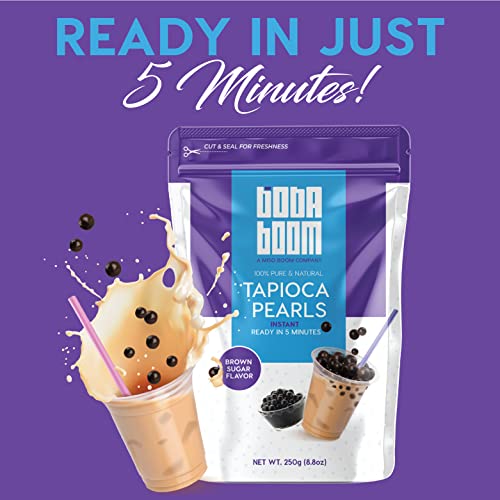 Boba Pearls For Bubble Tea, 8.8 Oz. Instant Black Tapioca Pearls For Bubble Tea Pearls, Tapioca Boba Balls, Large Boba Bubbles, Boba Tea Pearls, Black Sugar Flavor, Ready In 5 Minutes. By Boba Boom. #TOP1