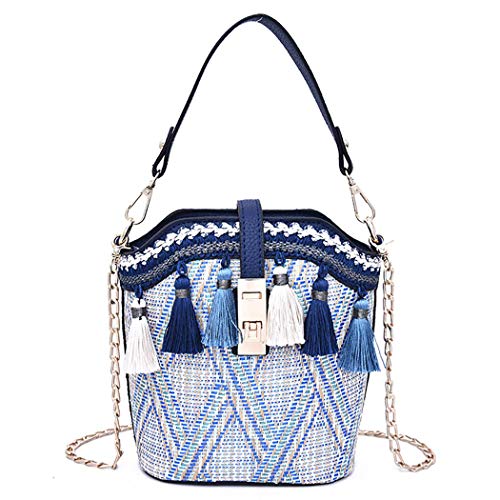 Sac seau ethnique marron à bandoulière pour femme avec glands