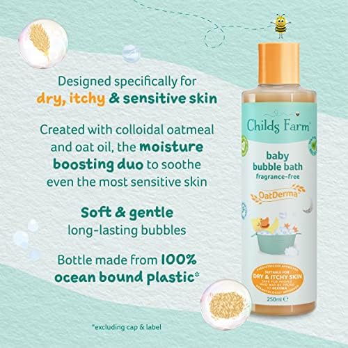 Childs Farm | OatDerma Baby Bubble Bath 250ml | Fragrance-Free | Soothing Goodness of Oats | Suitable for Newborns with Dry, Itchy & Eczema-prone Skin