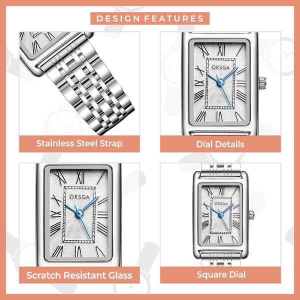 Image of ORSGA Lucid Ladies Watches Rectangular Analogue Quartz Watches for Women Waterproof Fashion Girls Dress Wrist Watches Classic Retro, Elegant Gifts for Women