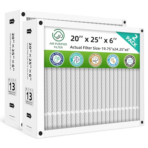 20x25x6 Furnace Filters MERV13 Compatible with AprilAire Space-Gard 201 2200 2250 Foldable (Actual Size: 19.75 x 24.25 x 6.00) 2-Pack