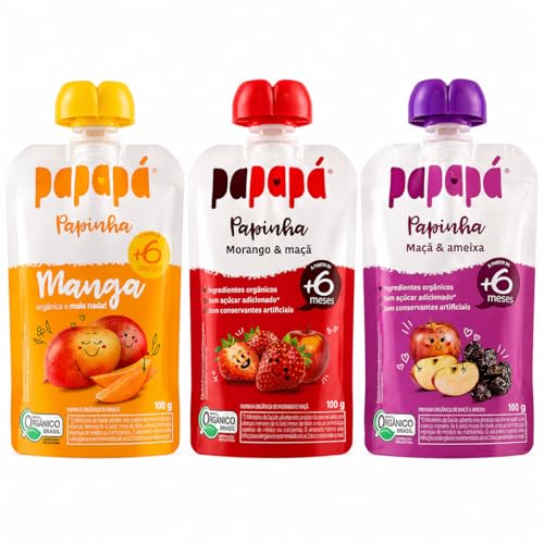 Papinha Papapá Orgânica Kit 3 un | Manga, Morango, Maçã | +6 Meses