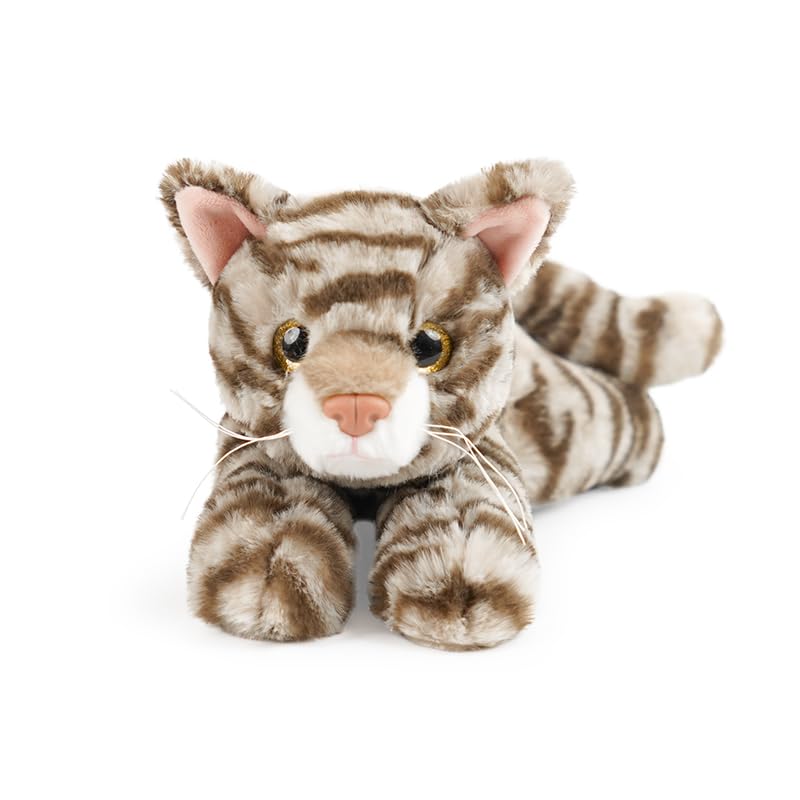 lilizzhoumax Grey Tabby Cat Plush Toy 25 cm, Realistic Lying Kitten Soft Toy, Cuddly Stuffed Animal Gift for Kids Adults and Cat Lovers