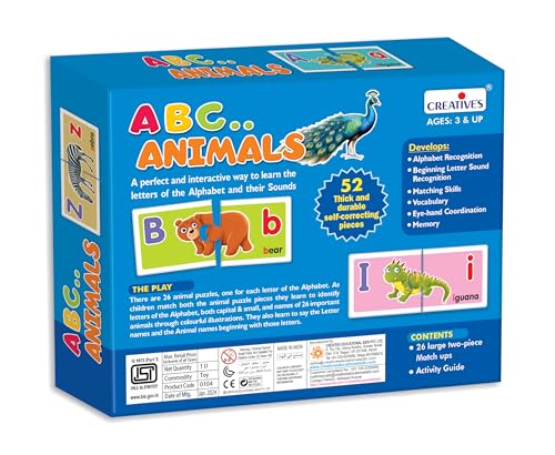 Image of Creative's ABC Animals, Learn the Alphabet with Animal Names, Early Puzzles, Learning & Educational Puzzles for Kids, Self-Correcting, Letter Sound Recognition, Ages 3 & Up