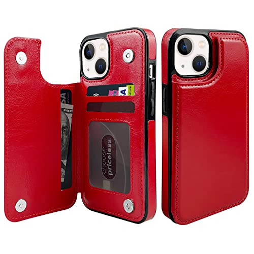 Étui iPhone 13 rouge avec porte-cartes et béquille - Protection intégrale antichoc