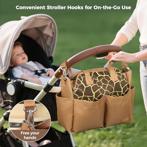 Lekebaby Diaper Bag Tote for Baby - 17 Pockets Large Travel Diaper Tote with Portable Changing Pad, Mom Crossbody Hospital Bag for Labor Delivery, Waterproof, Baby Essentials for Newborn Gifts, Brown - Thumbnail 3