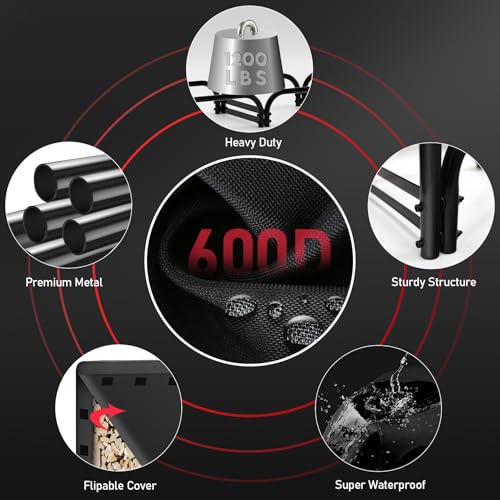 image for Zettum 8ft Firewood Log Rack - Outdoor Wood Stand Holder, Heavy Duty M