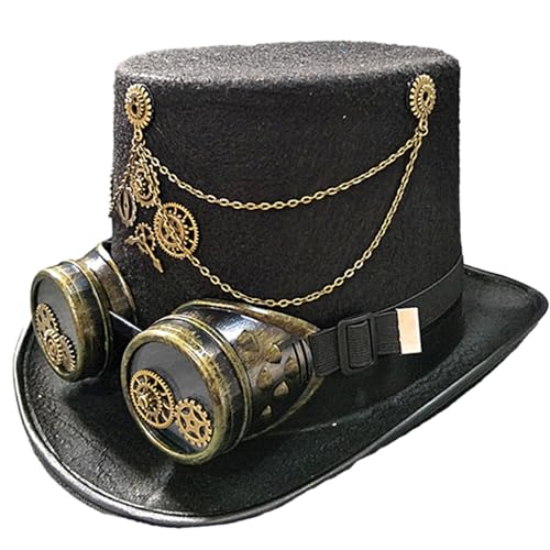 Chapeau haut de forme avec lunettes rétro amovibles pour fête gothique