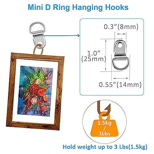 Image of YHYZ D Ring Picture Hangers Sets(60 Sets ), D Ring Hooks + Screws + Hanging Wire + Crimping Loop Sleeves + Screwdriver, for Painting Photo Pictures Clock Artwork Mirrors Cross-stitch