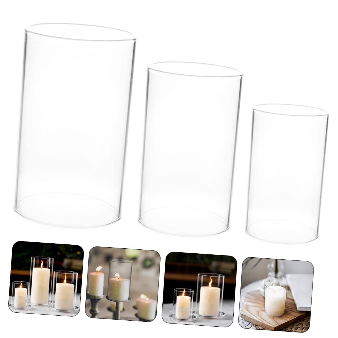 IMIKEYA Lot de 3 Bougeoirs Pilier en Verre Transparent en Verre Borosilicate, Abat-Jour Tube Simple et Coupe-Vent pour Bougies, pour Décoration Intérieure