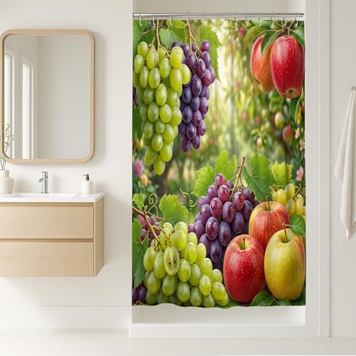 Duschvorhang mit Traubenstall, natürlich, realistisch, Äpfel, Blätter, Sommergrün, Polyester, wasserdicht, Klauenfußwanne, Duschvorhänge für Badezimmer, Badewanne, Wohnungsdekoration, 91,4 x 183,9 cm