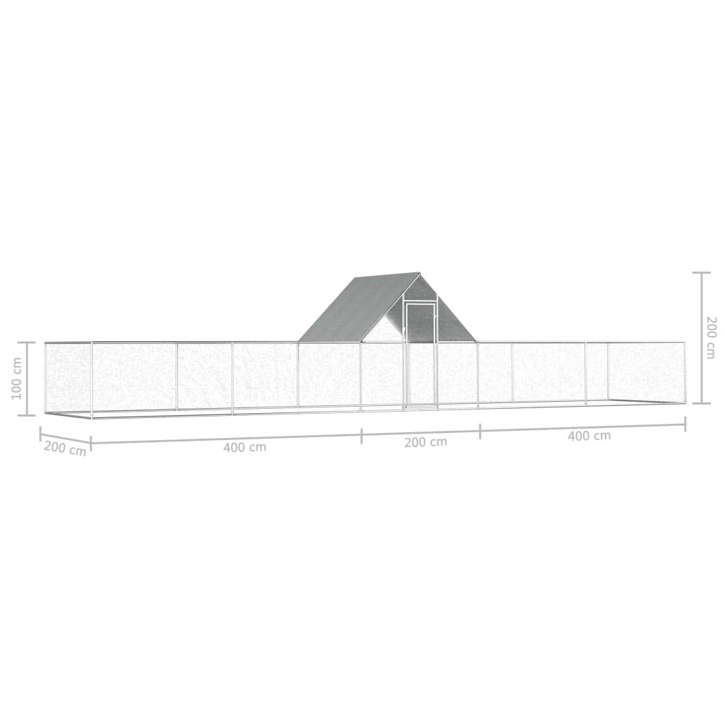 Gallinero Exterior Grande Jaula Gallinas Conejos Aves Conejera Metálica Acero Galvanizado Corral Cubierto Metal Tejado con Cerradura Paredes Malla 10 x 2 x 2 m