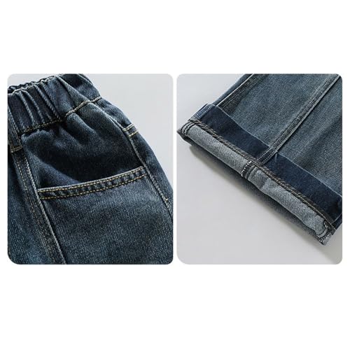 Girls Jeans Elastic Waist Wide Leg Baggy Denim Pants Kids Casual Cute Y2K Streetwear Teen Trousers with Pockets 4-14Y4