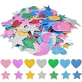 Pack de 150 Pegatinas de Gomaespuma EVA con Purpurina – Stickers Autoadhesivos de Corazones y Estrellas en 8 Colores Brillantes – Accesorios de Manualidades y Decoración para Niños y Adultos