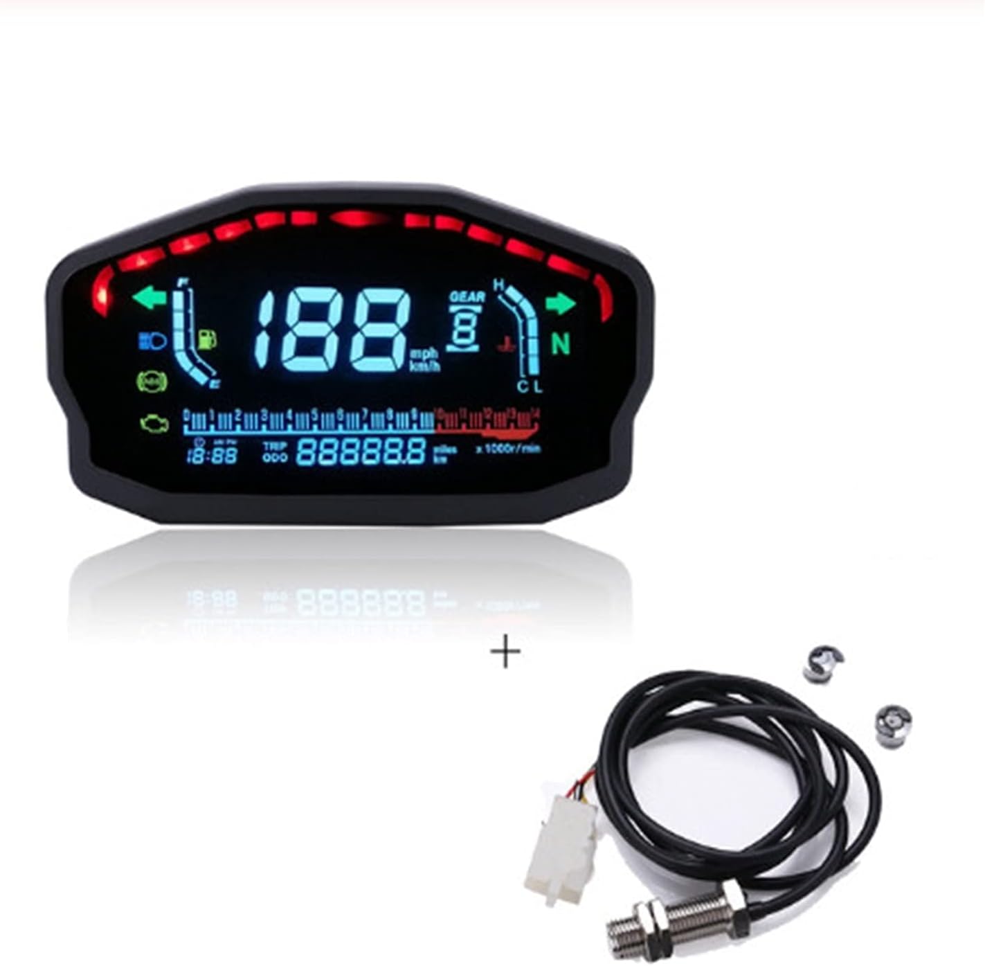 1,2,4 Cylinders Motorcycle Universal LED LCD Speedometer Digital Back Light Odometer for K-a-w-a-s-a-k-i H-o-n-da Y-a-m-a-h-a Speed Meter (Color : with sensor1)