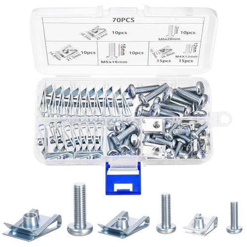 70 Pz U Clip Fissaggio Auto, M4 M5 M6 Dadi a Clip a U e Viti Autofilettanti per Parafanghi, Vite per Autoveicoli, Kit di Clips per Dadi in Lamiera di Metallo per Carrozzeria Pannelli Auto Carene