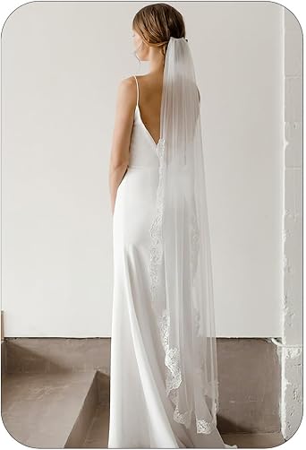 Latious Lace Bride Wedding Veils 1 Tier Floral Bridal Veil Long Tulle Veils with Comb for Brides and Women