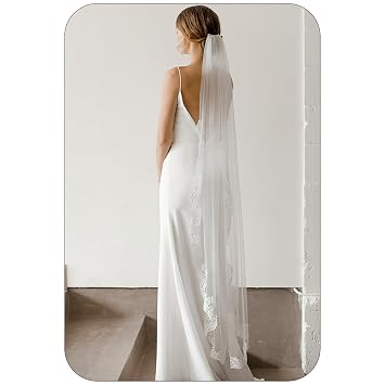Lace Wedding Veils Ivory 1 Tier Floral Bridal Veil Long Tulle Veils with Comb for Brides and Women Ivory
