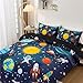Meeting Story 3Pieces Universe Space Themed Comforter Set Planet Astronaut Rocket Galaxy Printed Pattern Quilt Bedding Set for Kids Girls Boys Children Room Decor (Twin,Dark Blue)