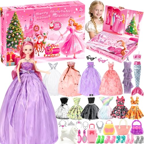 TEWWCEO Adventskalender 2025 Kinder, 24 Überraschungen mit Modepuppe, Haustieren, Kleidung und Accessoires, Puppe und Mode Adventskalender, Weihnachtskalender Kinder, Geschenk Mädchen 3-10 Jahre