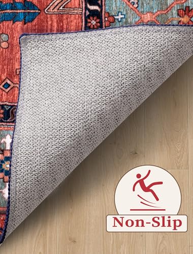 SERISSA Runner Rug for Hallways, 2'6"x14' Washable Non Slip Kitchen Runner Rug, Extra Long Boho Rug Ultra Soft Vintage Rust Print Floor Carpet for Bedroom Hallway Entryway Bathroom Laundry Room