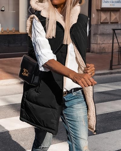 BTFBM Fall Long Puffer Vest Women Sleeveless Hooded Reversible Fleece Sherpa Jacket Zip Up Winter Coat Outerwear Vests3