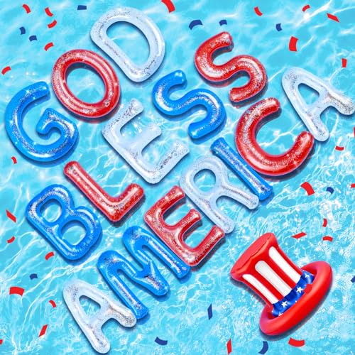 Ceenna 16 Pcs 4th of July Pool Float 20" Inflatable USA Pool Float Letter Independence Day Pool Party Set with Patriotic American Flag Hat 4th of July Hat for Independence Day Pool Beach Party