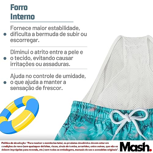 MASH Shortinho com Cordão Ajustável Menino Estampado Fundo do Mar, Verde Polvos, 2-4