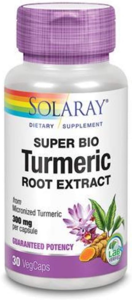 SOLARAY Super Bio Turmeric Curcumin Supplement 300mg - from Micronized Turmeric Root Extract - with 20% Curcumin for Wellness Support - Non-GMO, Vegan, Lab Verified, 60-Day Guarantee, 30 Servings
