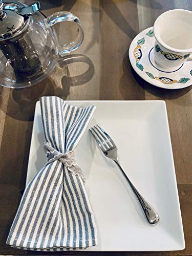 Cloth Napkins Set of 12 by Nest Above - Blue Cotton & Linen Table Napkin Set - Blue - No Iron - Washable - Reusable for Dinner or Any Meal