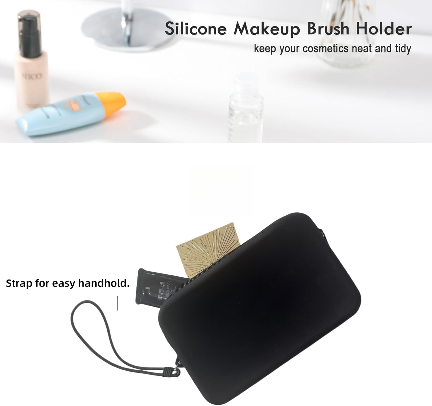 4 Pieces Silicone Makeup Toiletries Pouches, Silicone Stationary Holder, Waterproof Cosmetic Zipper Pouch, Digital Electronics Storage Bag, Beach Essential Travel Pouch (Black)