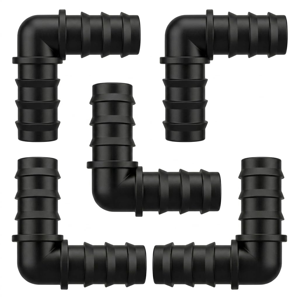 5 Pack 3/4 Inch PVC Hose Barb Elbow | 90 Degree Barbed Insert x Insert Connector | Schedule 40 PVC Hose Fitting | Black PVC Elbow for Water Lines