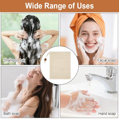 Alaoo Seifensäckchen Bio 6er Set, Seifenbeute Natur, Seifensäckchen Sisal, Aufschäumen und Trocknen der Seife für festes Shampoo & festes Duschgel Seifenreste Feste Seife