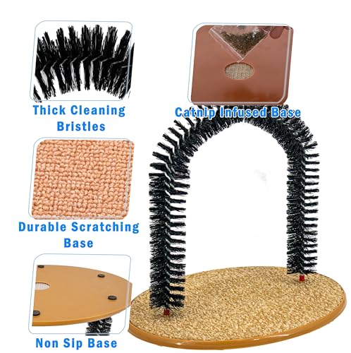 Perfect Cat Grooming Arch with Bag of Catnip - Self Scratcher And Massager Brushing Post Reduces Shedding & Hair Balls - Premium Model - Thumbnail 2