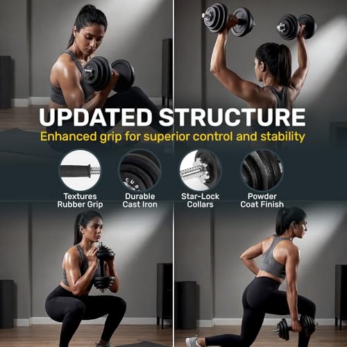 Image of The Cube Club Iron Dumbbells Set for Home Workout Gym Equipment with Anti-Slip Rod | 20kg Cast Iron Adjustable Dumbbell Weights with Carry Case Box for Men and Women Exercise