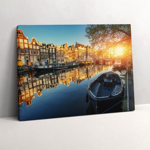 Tableaux 80x60cm Ville d'Amsterdam Wallfluent déco murale