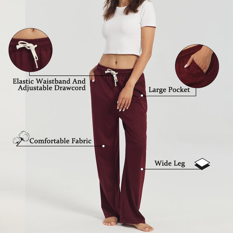 3-Pack Womens Lounge Pants with Pockets, Wide Leg Sweatpants, Soft Comfy Pajama Bottoms with Drawstring Waist - Image 3