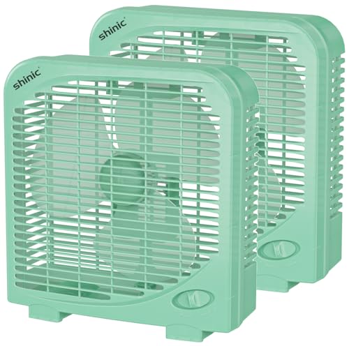 shinic 2 Packs 10" Tabletop Box Fan, 2 Speeds, Quiet Table Fan with Strong Airflow, Energy Efficient Small Box Fan, Portable Kitchen Exhaust Fan for Bedroom Bathroom Office Dorm Workshop, Green
