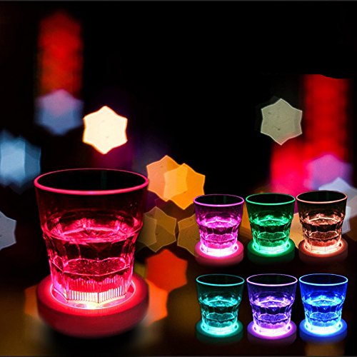 JCBIZ LED Coaster Flashing Round Shape Light Up Beer Wine Glass Drinking Bottle Cup Luminous Mat Home Party Club Bar Supply