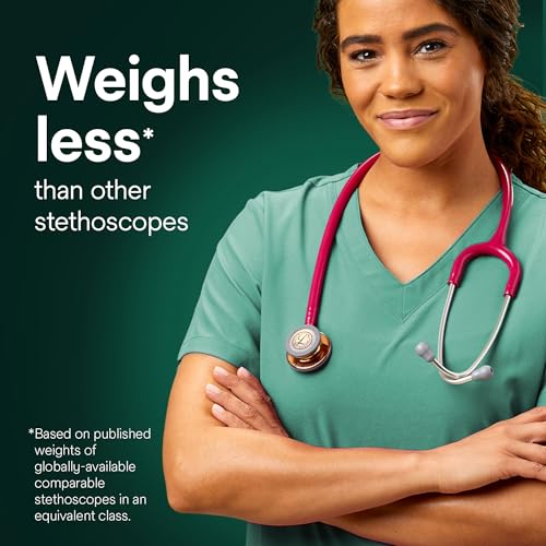 Image of 3M Littmann Classic III Monitoring Stethoscope, 5647, Limited Edition, More Than 2X as Loud*, Weighs Less**, Stainless Steel High Polish Copper Chestpiece, 27 inch Raspberry Tube, Pink Stem