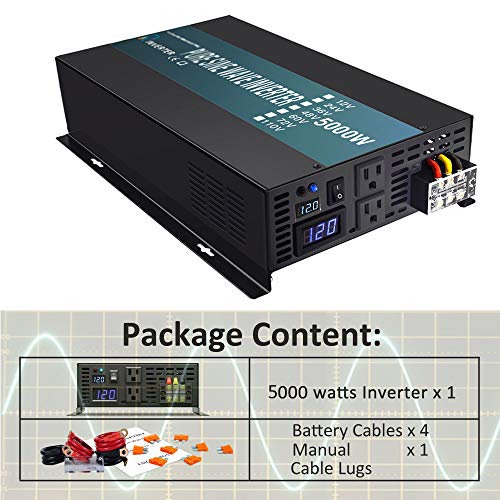 WZRELB RBP-500012S Pure Sine Wave 5000W (10000W Surge) 12V Power Inverter DC to AC Power - Solar, RV