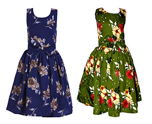 Image of Casual Frock for Baby Girls,Blue Printed and Olive Printed,Pack of 2
